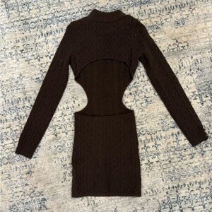 White Fox Boutique Brown Cable Knit Cutout Bodycon Dress